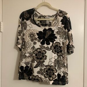 Chico's Black and Cream Floral Blouse